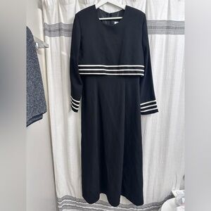Vintage Elegant Black and White Striped Women's Dress